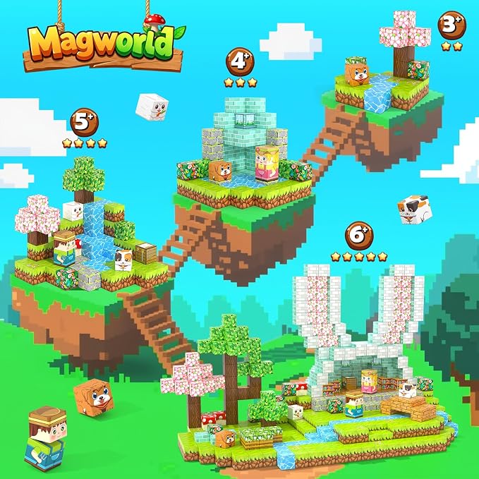 200PCS 0.8" Magnetic STEM Building Blocks Creative Fun for Kids Boys Girls | Mine Magnet World Building Crafts, Sensory Toys Learning Game for Kids Ages 3-5 5-7 8-12 Year Old - Garden Wonderland Playset