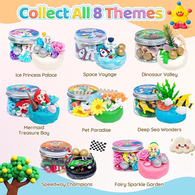 8-Pack Play Dough Jars, Reusable Sensory Play Kit for Kids, Non-Toxic | Preshcool Educational Creative Playdough,Back to School, Birthday Valentines,Party Favors,Goodie Bags,Boy Girl Home Classroom
