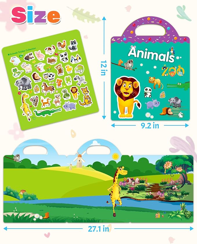 Benresive Reusable Sticker Book for Toddlers, Travel Stickers for Kids | Toddler Travel Activities Toys, Birthday Gifts for Boys & Girls, Airplane Travel & Road Trip Essentials Kids