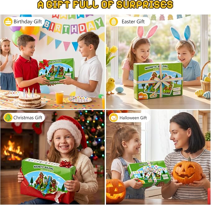 150PCS Magnetic Blocks, Magnetic Building Blocks, 0.78in Magnetic Building | STEM Game Stacking Toys for Kids, Birthday Gifts for Boys and Girls Age 3+ Years Old