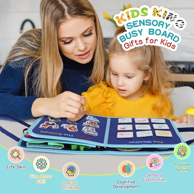 Montessori Busy Board for Toddlers 3-6, Sensory Educational Activities Board for Learning Fine Motor Skills, Travel Toys for Airplane Car, Gift for Girls Boys 3+ Years Old (Dinosaur)