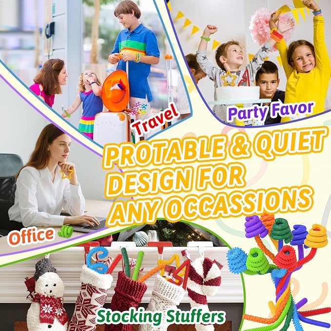8 Pack Fidget Toys Sensory Sticks for Kids, Quiet Fidgets for Classroom Unique Textured Calming Travel Toys, Stress Relief Autism Sensory Room Must Haves, Stocking Stuffers