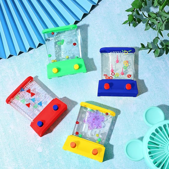 Gejoy 4 Pieces Water Games Handheld for Kid Small Retro Waterful Ring Toss Handheld Game Birthday Goodie Bags Stuffers School Classroom Prize Reward Pastime Car Toy Fidget for Boy Girl(Modern Style)