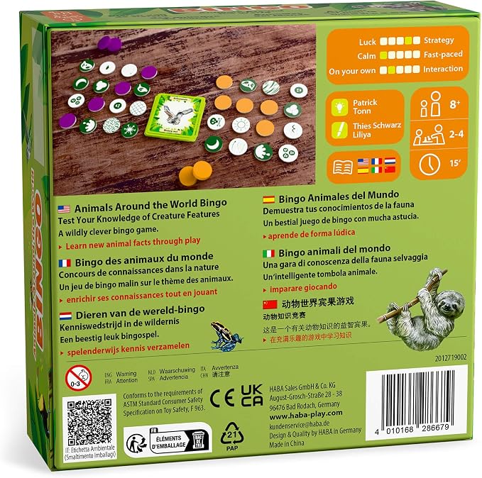HABA Animals of The World Bingo Set – Educational Animal Bingo Game for Kids 8+, STEM Toys for Families & Learning Resources Toys for Classrooms