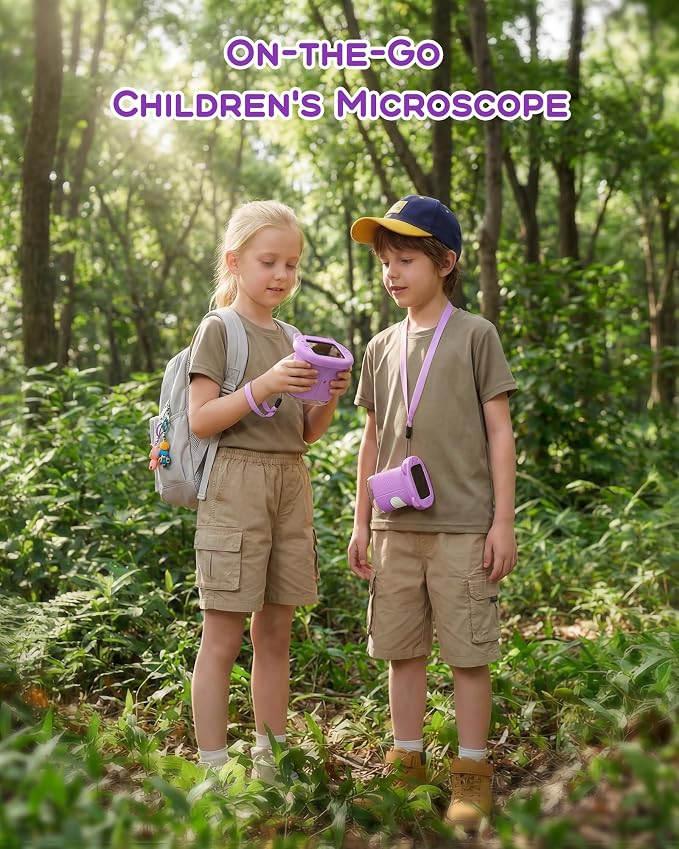 Digital Handheld Microscope for Kids, 1000X Portable Pocket Magnifying Glass with 2.4" Screen, STEM Educational Birthday Gift for Boys Girls Age 4-6 to 8-12, Outdoor Exploration Toy,Purple