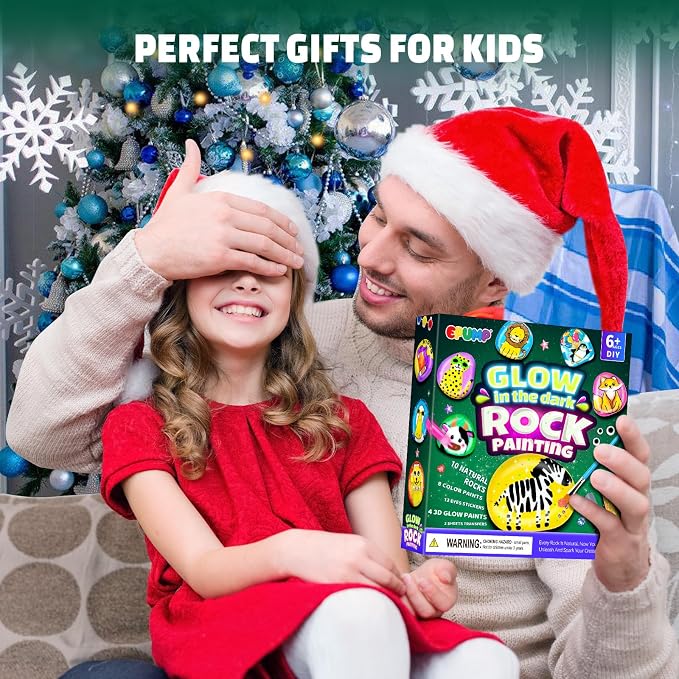 EPUMP Rock Painting Kit for Kids - Glow in The Dark Arts and Crafts Supplies Kits for Girls Boys - Kids Activities Creative Art Set Birthday Gifts DIY Paint Toys for Age 6 7 8 9 10 11 12 Years Old