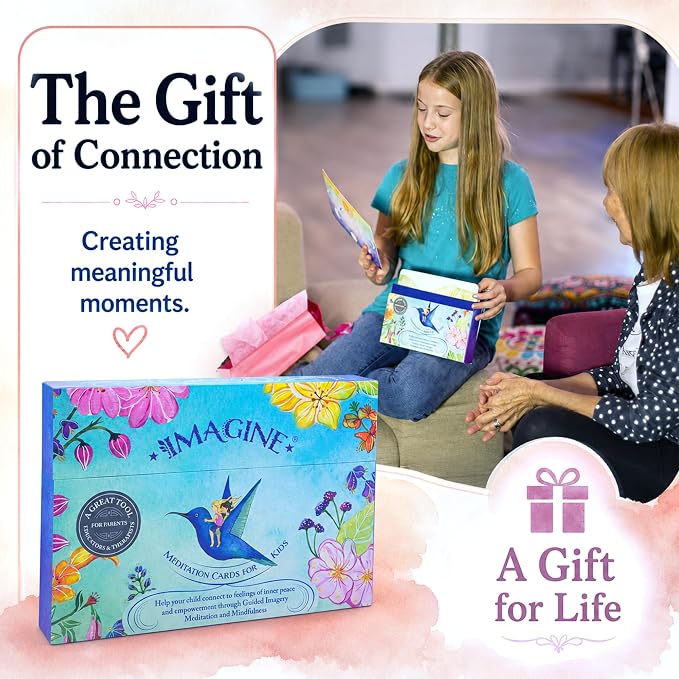 Imagine Meditation Cards for Kids - Award-Winning Mindfulness kit of XL Cards with Calming Guided Meditations for Empowerment, Focus and Relaxation. Great for Parents, Teachers and Therapists.