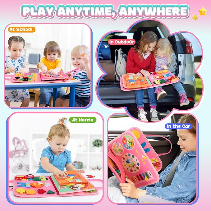 URMYWO Toddler Busy Board - Busy Book Montessori Toys Ages 3 and up | Preschool Learning Activities with Alphabet Number Animal, Educational Travel Toys Birthday Gifts for Kids