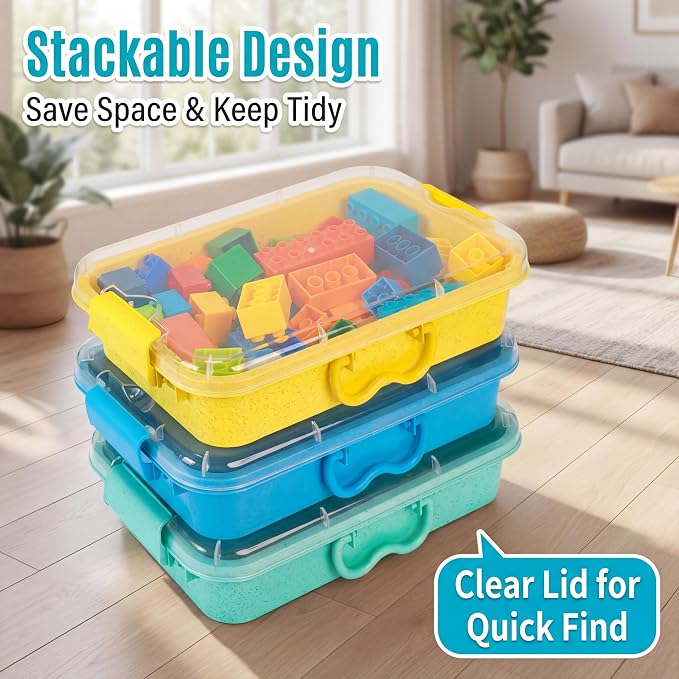 Carolart 3 Pack 12.8 Inch Wheat straw Plastic Storage Bins, Stackable | 40% wheat straw blend containers with lids for sand toy storage, classroom supplies, crafts, toys and homeschool use