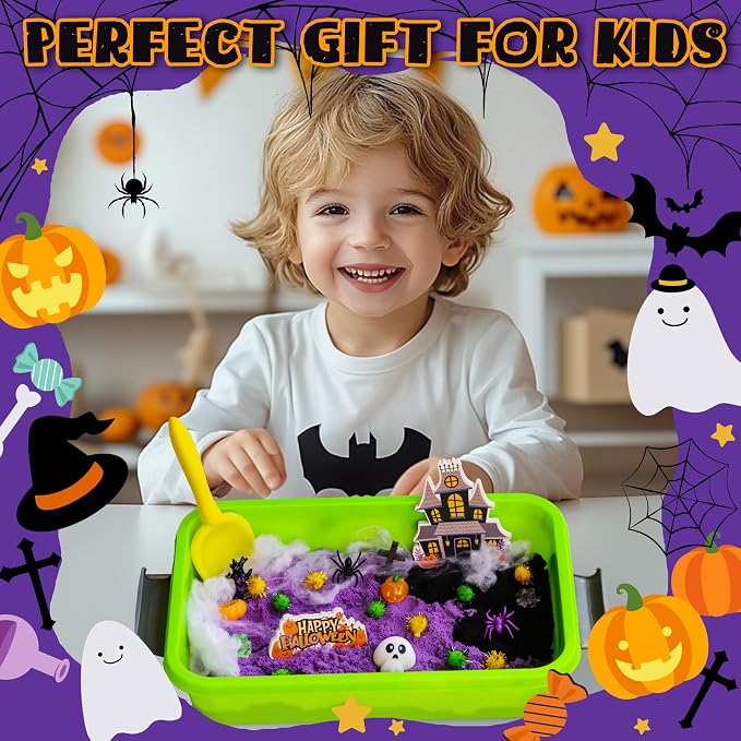 AGENTLAN Halloween Sensory Bin with Sensory Sand, Halloween Sesnory Toy | Spooky sand kit with Play Sand, gift for boys and girls ages 3-8, party activity