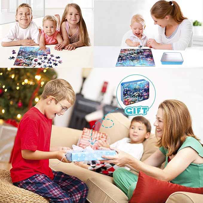LELEMON Puzzles for Kids Ages 4-6 6-8 8-10 100 Pieces Jigsaw Puzzles for Kids Underwater World Ocean Learning Educational Puzzles Portable Box Pack Toy for Boys and Girls