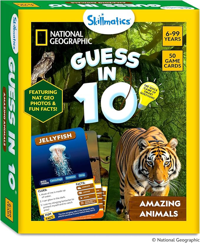 Skillmatics Guess in 10 Game – National Geographic Animals, Gift for Kids | Educational Cards, Family Trivia Game, Travel Toy & STEM Board Game, Screen-Free Fun, Boys & Girls Ages 6, 7, 8, 9 and Up