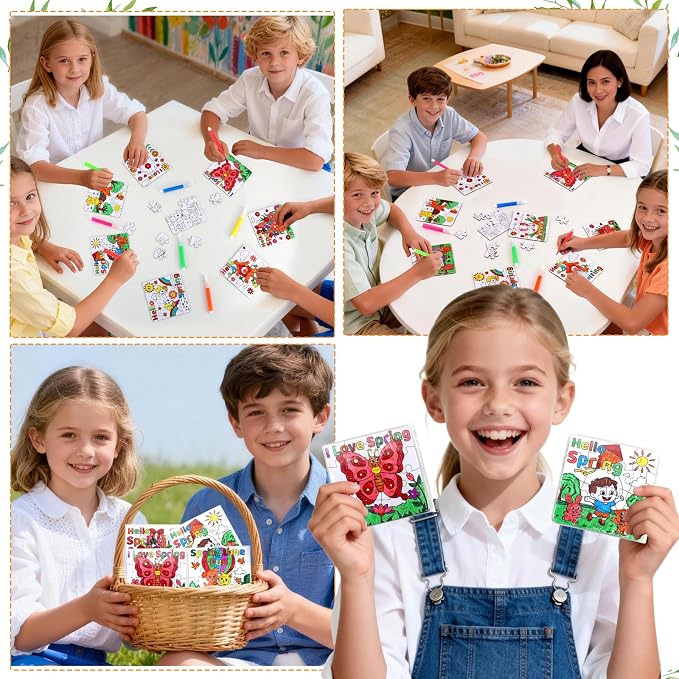 24Pcs Spring Crafts for Kids & Adults Bulk, Spring toddler Art and Craft DIY Puzzle Kits with Flower Butterfly Bee Bunny, Easter Jigsaw for School Classroom Activity April Party Favors & Gift Supplies