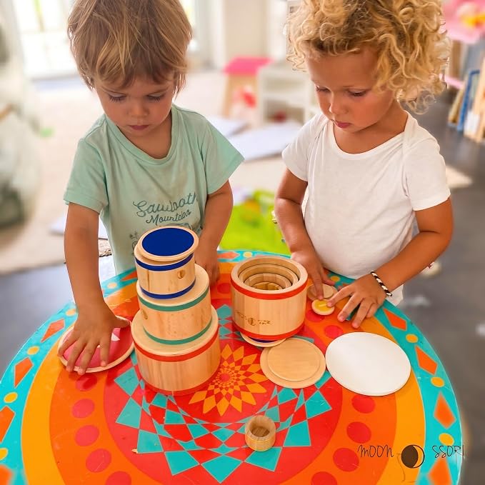 Wooden Stacking Cups for Toddlers 1-3 – Montessori Baby Toy for Sorting, Nesting & Stacking, Natural Wood Learning Toy for Fine Motor Skills