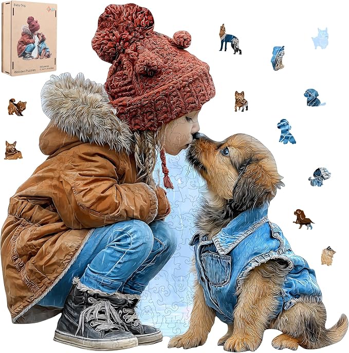 MEATRN Wooden Puzzles for Adults, Animal Wood Jigsaw Puzzles, 509 Pcs | Cute Little Girl Kissing Puppy, Heartwarming Parent-Child Game, Birthday Gift for Kids Home Decor, 16.8x17 in