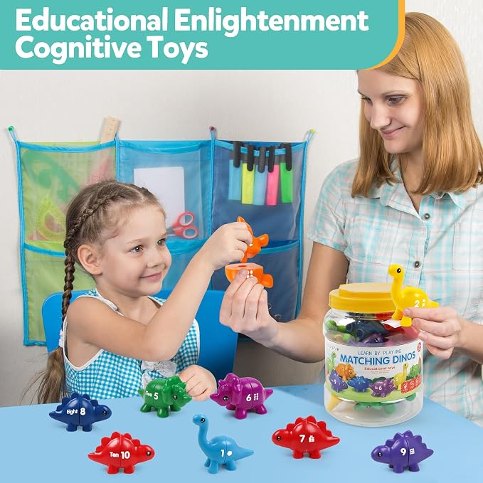 TSYAN Matching Number Counting Dinosaur Toys with Double-Sided 1 2 3 Number Preschool Learning Sensory Sorting Educational Fine Motor Toys Sets for Kids