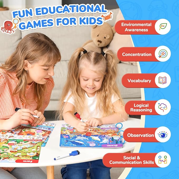 JoyCat Seek & Find Game Books - Preschool Learning Activity for 3-8 | Toddlers & Kids, Travel Activities Toys for Road Trip Car Airplane, Busy Book, Birthday Gifts for Girls and Boys Ages 4-8