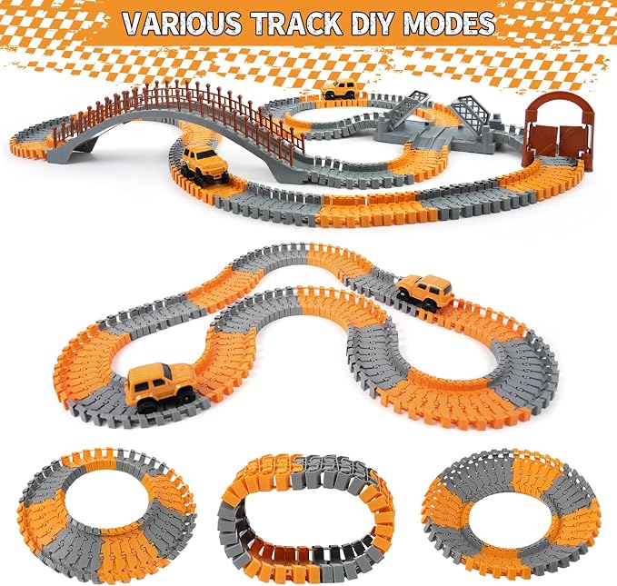 100 Pcs Construction Flexible Track Expansion Kit for Kids – Birthday Gift for Boys Ages 3, 4, 5, 6, 7,Compatible with Most Engineering Track Sets, Add-On Accessory Toy for Building Raceway