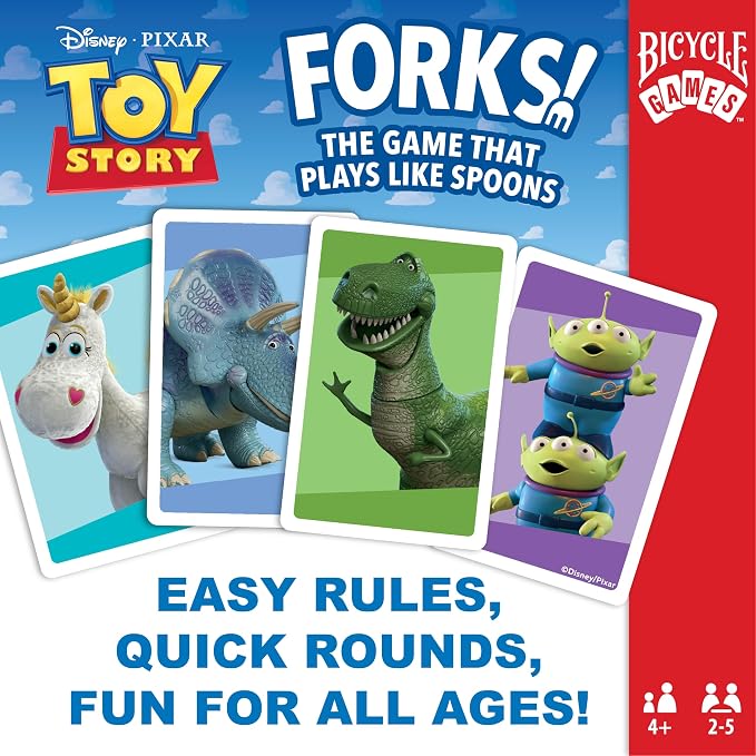 Bicycle Spoons Featuring Forky from Toy Story, Kids Card Game, Featuring Disney and Pixar Characters Woody, Buzz Lightyear, Forky, Bo Peep & Alien, Ages 4+, Toy Story Birthday Gift, 2-5 Players