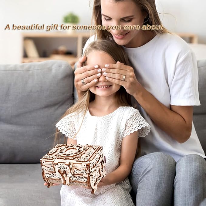 Varbertos 3D Wooden Puzzle Mechanical Treasure Box, Wood Creative Assembly Model Building Kits to Build for Adults and Teens, DIY Wooden Puzzle Hobbies Projects Gift for Women and Kids