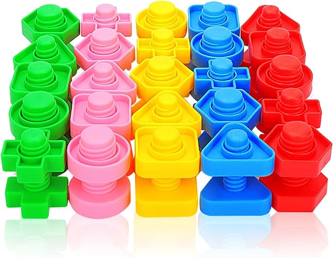 Jumbo Nuts and Bolts for Toddlers - 40 Pcs Screw Toys for Toddlers 3 - Occupational Therapy Toy with Storage Tote and Book - Shape Sorter Fine Motor Toy - Manipulatives for Preschoolers