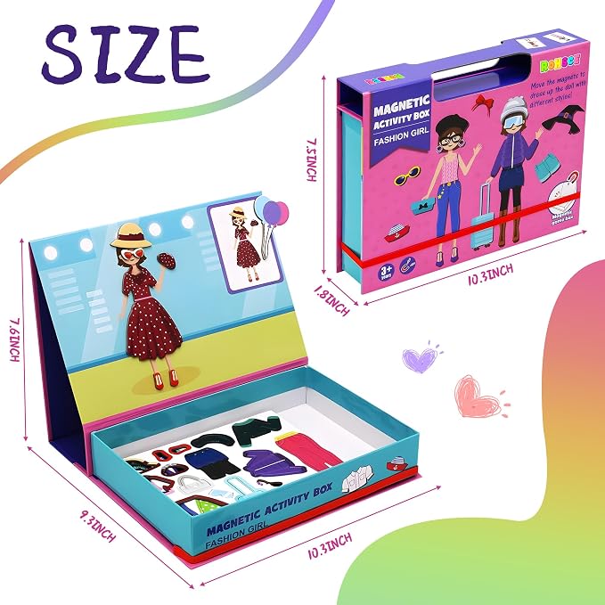 Magnetic Paper Dolls for Girls Ages 4-7, 71-Piece Dress-Up Kit | Fashion Dress-Up Play, Preschool Learning Activities, Travel-Friendly STEM Toy, Fun Fridge Magnets