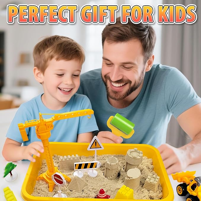 Construction Sensory Bin,Sand Kit Gift for boys girls, Sensory Play Toys | Sand Kit with Sensory Sand, Glow Stones, Excavator, Construction Toys for Creative Play Ages 3+