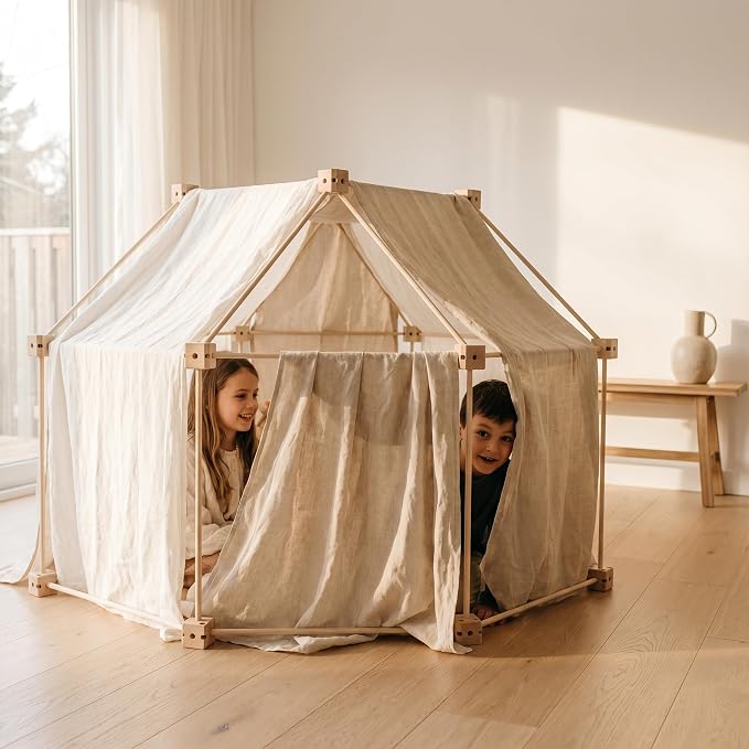 Little Genius Wooden Fort Building Kit for Kids – 68 PCS Beech Wood Fort Builder | Fort Building Kit for Kids 4-8 & 8-12 | STEM Indoor Fort Kit | Build a Fort | Includes Storage Bag & Assembly Book