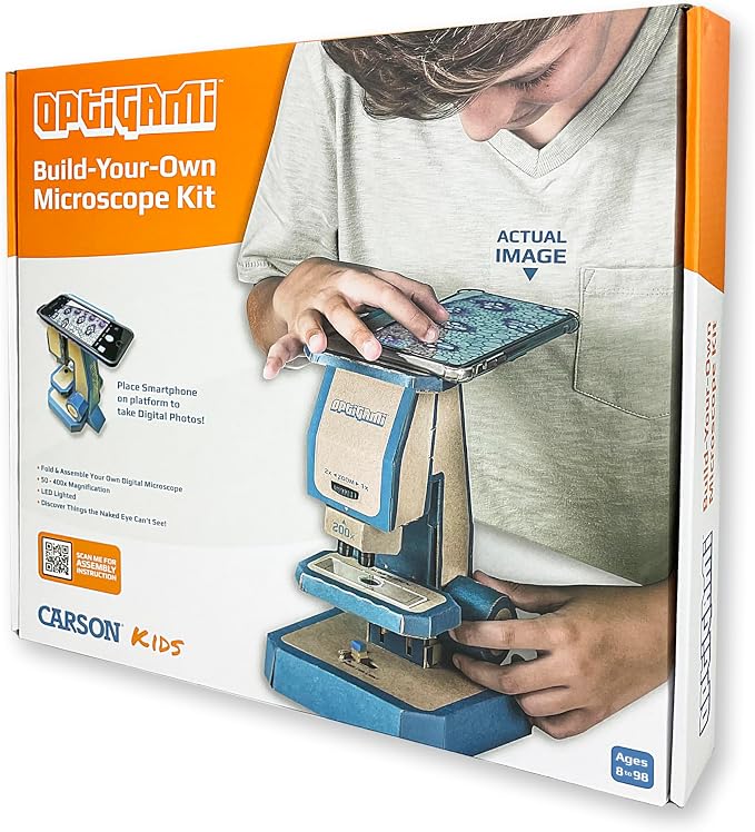 Optigami, 50x-400x Build-Your-Own Microscope | Power DIY Cardboard Microscope Digiscoping Kit - STEM Educational Cardboard Microscope for Kids (OG-100)