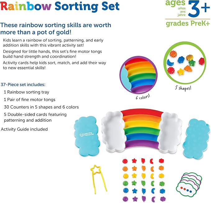 Learning Resources Rainbow Sorting Set | Color Sorting Toys for Toddlers, Toddler Learning Toys, Fine Motor Skills, Toddler Matching Game, Sensory Toy, Color Skills