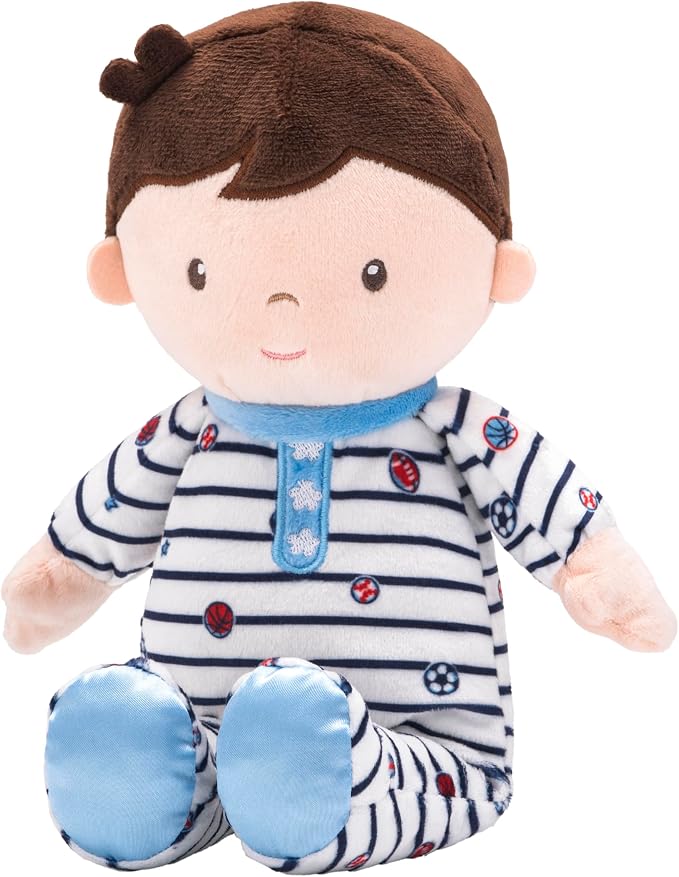 Little Me Plush 11 inch Boy Doll with Rattle, Oliver (Sport Print, Blue)