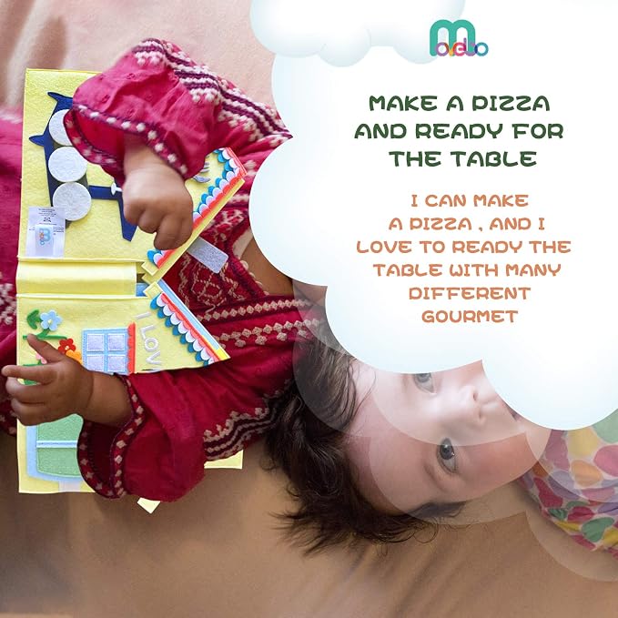 Quiet Book for Toddlers 1-3,Fun Interactive Busy Book with Cooking,Fishing,Planting,Pizza Making & Dinner Prep – Montessori Toy (Kitchen Story)