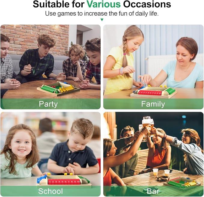 Shut The Box Game Wooden Math Dice Board Game 2-4 Players | Board Game for Family Nights, Classrooms, Bars, Parties & Travel, Ideal Birthday & Christmas Gift for Kids, Adults & Seniors