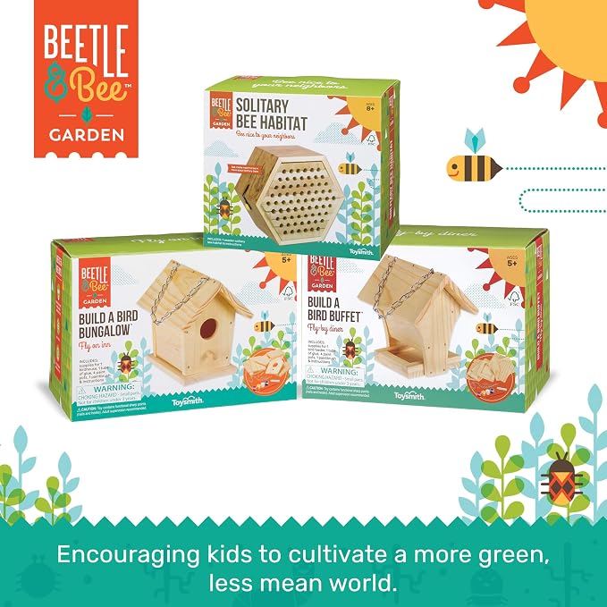 Beetle & Bee Build A Bird Bungalow - DIY Kid Art Craft Outdoor Birdhouse Kit, House Painting Kit for Kids, Hardware Glue Included- 4 Paints, 1 Brush, 7 Wooden Pcs, Chain For Tree Hanging Age 5+ | Includes Paints, Brush, Glue, Nails, Chain, Instructions...