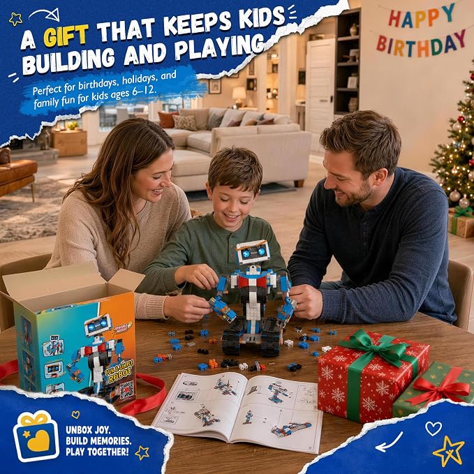 Robot Building Kit for Kids Ages 6-12, Remote Control STEM Coding Toy | 635-Piece Rechargeable Robot Kit, 5 APP Modes Control, Creative Programming, DIY Build Fun, Birthday gift for Boys and Girls