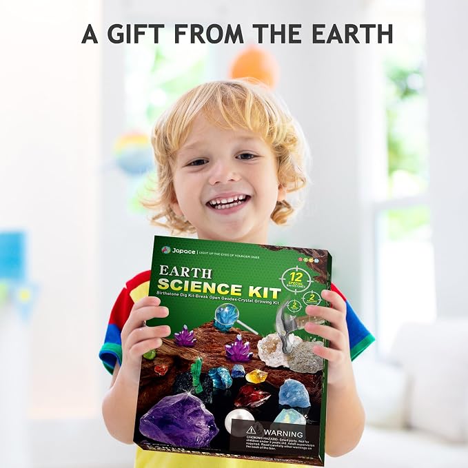 Japace Earth Science Kits for Kids Age 6-8-12-14, Birthstone Gems Dig Kit | Geology Kit with Break Your Own Geodes, Crystal Growing Experiment, Rock Mining Kit, Birthday Gifts Toys for Boys Girls