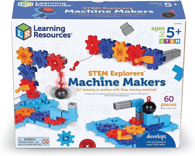 Learning Resources STEM Explorers Machine Makers - 60 Pieces, Ages 5+, Building Montessori Toys, Engineering Activities, Fine Motor Skills