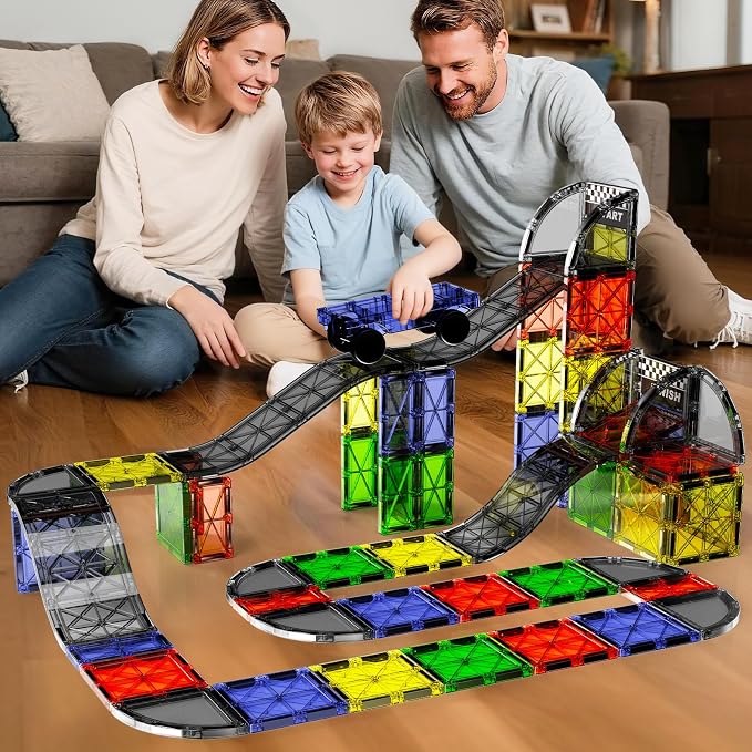 Magnetic Downhill Racer Track: 40pc Blocks Set w Car, STEM Toy 3-8 | Reinforced Tracks + Magnetic Car, STEM Montessori Toy, Safe ABS, Gift for Boys & Girls 3-8, Compatible w Major Brands
