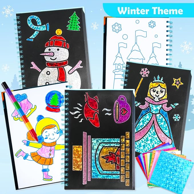 FUNNYB&G Foil Art Craft Kit for Kids, Sparkly Birthday Gift Toy for Girls | No Mess, Kids Ages 4-10 Create Sparkling Artwork, A Creative Gift for Birthdays, Holidays, Travel Activities,Screen-Free Fun