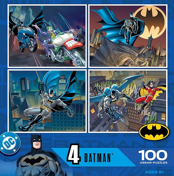 MasterPieces Puzzle Set - 4-Pack 100 Piece Jigsaw Puzzle for Kids - Batman 4-Pack - 8"x10"