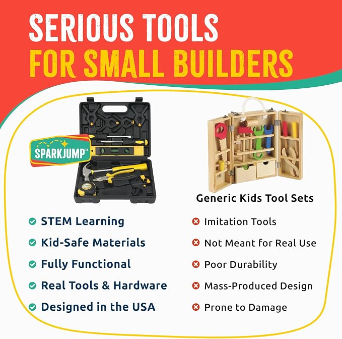 Deluxe Kids Tool Set | Real Tools with Tool Belt & Tool Box, Beginner Tool Kit for Boys & Girls Ages 6 & Up, Brown Ultimate Tool Set