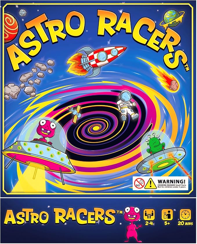 Astro Racers Board Game, Fun for Kids and Adults, 2-4 Players, Ages 5+, Solar System Racing Theme, Family-Friendly Strategy Game. Educational & Skill-Building.