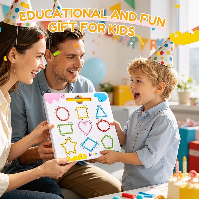 JoyCat Magnetic Shapes and Lines Tracing Board, 2-in-1 Pencil Control Toy | Double-sided fine motor toy for toddlers and kids supports preschool learning; road trip car activities and birthday gifts.