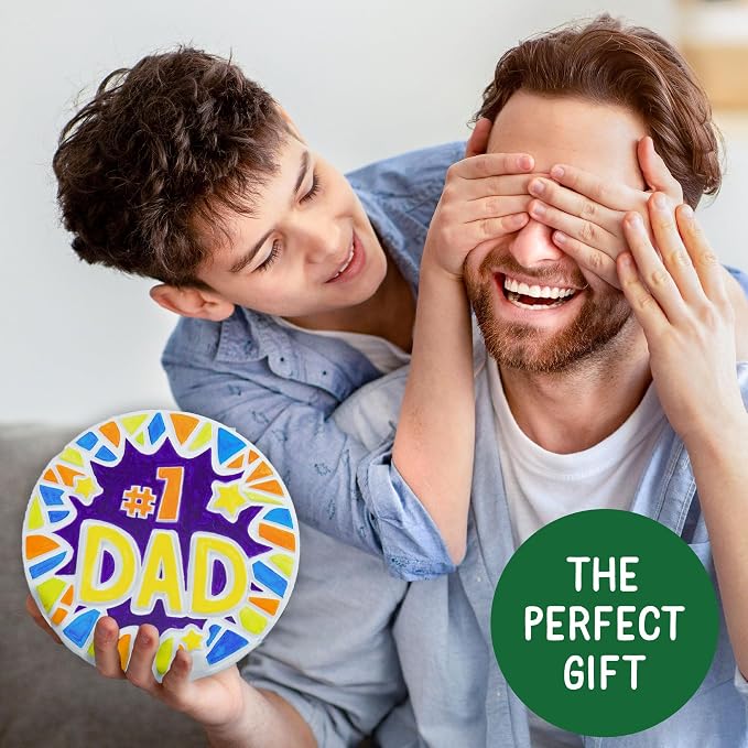 Creative Roots Paint Your Own #1 Dad Stepping Stone, Paintable Ceramic 7 in. Stone, Includes 6 Acrylic Paints & Paintbrush, Great Arts and Crafts for Kids Ages 8-12