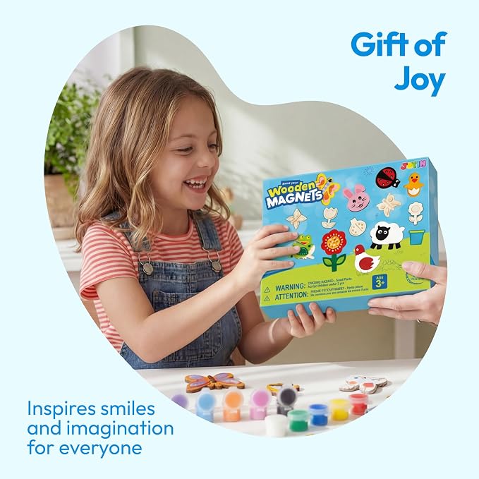 JOYIN 12 Wooden Magnet Creativity Arts & Crafts Painting Kit for Kids, Decorate Your Own Painting Gift for Halloween Crafts, Birthday Parties and Family Crafts, Party Favors for Boys Girls