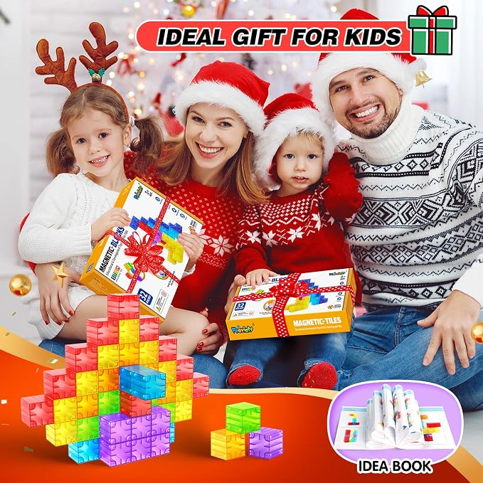 Feoxialy Magnetic Blocks 52pcs Translucent Magnetic Cubes Building Blocks | Digit Magnet Toys for Kids, Rainbow STEM Creativity Toys 3+ Year Old Boys & Girls Toddlers Kids Christmas Birthday Gifts