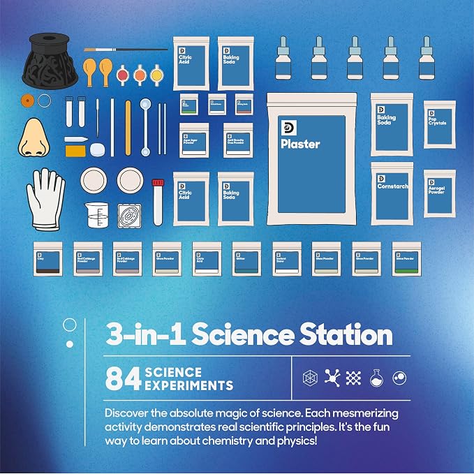 Discovery 3-in-1 Science Station for Kids| 84 Science Experiment Kit| Erupting Volcano, Glow Slime, Brain Dissection, Magic Potions| STEM Chemistry Activity Set| Educational Learning Toy| Gift Ages 8+