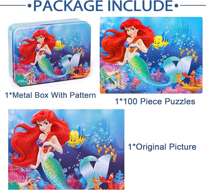 LELEMON Pretty Puzzles for Kids Ages 4-6,100 Piece Puzzles for Kids Ages 4-8,Educational Jigsaw Puzzles in a Metal Box,Childrens 100 Piece Puzzle Games Puzzle Toys for Girls and Boys | Educational Kids Puzzles Jigsaw Puzzles for Kids Ages 6-8,Childrens...