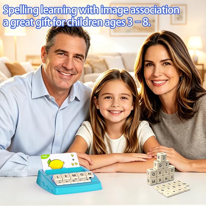 Toys for 3-8 Year Olds Boys Girls, Matching Letter Game Educational Games for Kids Ages 3-8 Birthday Gifts for 3-8 Year Olds Boys Girls Preschool Kindergarten Educational Spelling Toys Light Blue