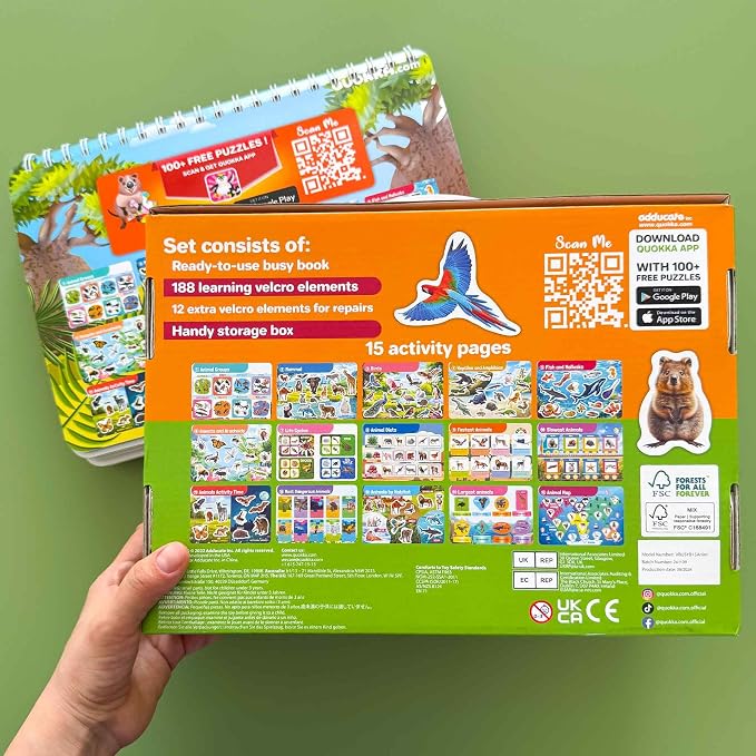 Montessori Busy Book for Kids Ages 4-8 — My Preschool Toddler Busy Book 3-5 | Velcro Pre K Toddler Learning Busy Book for Homeschooling — 15 Kids Educational Animal — 15 Activities with 178 Elements